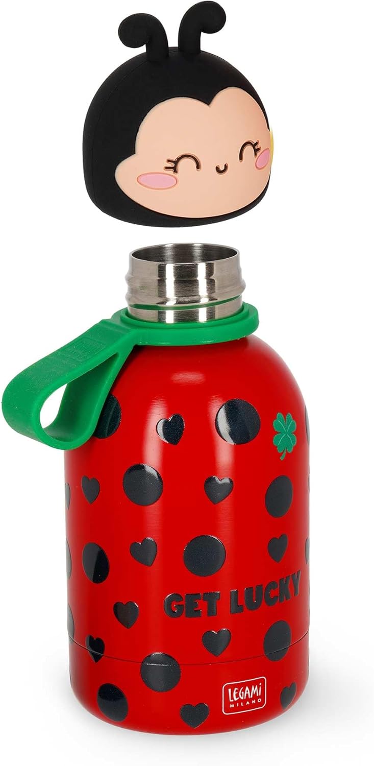 Legami - Hot&Cold BFF Ladybug Kids Thermos Flask Double Walled 18/8 Stainless Steel Airtight Keeps Warm for 12 Hours