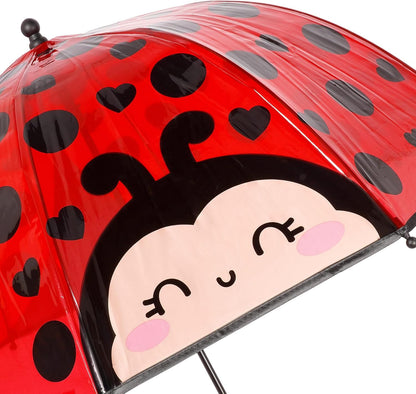 Legami - Dancin' In The Rain Children's Umbrella, Ladybug Theme, Windproof Structure, Manual Opening, Fabric Closure with Space for Name, Hook Handle, 73 x 65 cm