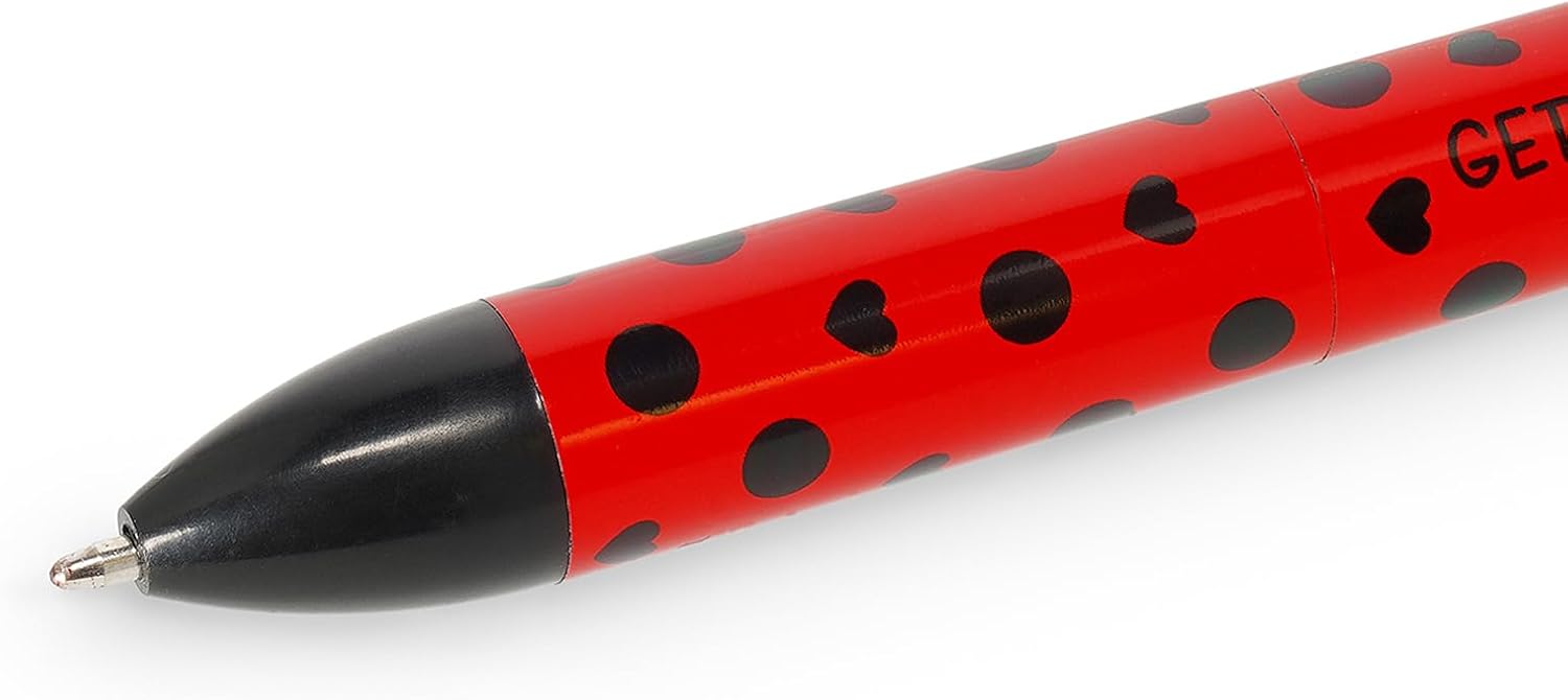 Legami - Click&Clack Pen in Two Colours, Ladybug Theme, Red and Black Ink, Snap Pen, Ideal for School Office Home, Two-Tone, Tip Diameter 1 mm