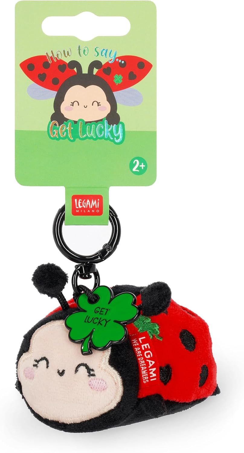 Legami Super Soft! Ladybug Theme Keychain, Plush Keychain, Engraved Message Pendant and Zinc Carabiner, 7 x 11 cm
