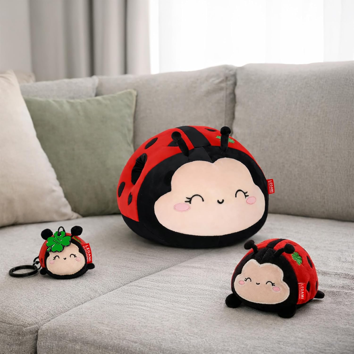 Legami Super Soft! Ladybug Theme Keychain, Plush Keychain, Engraved Message Pendant and Zinc Carabiner, 7 x 11 cm