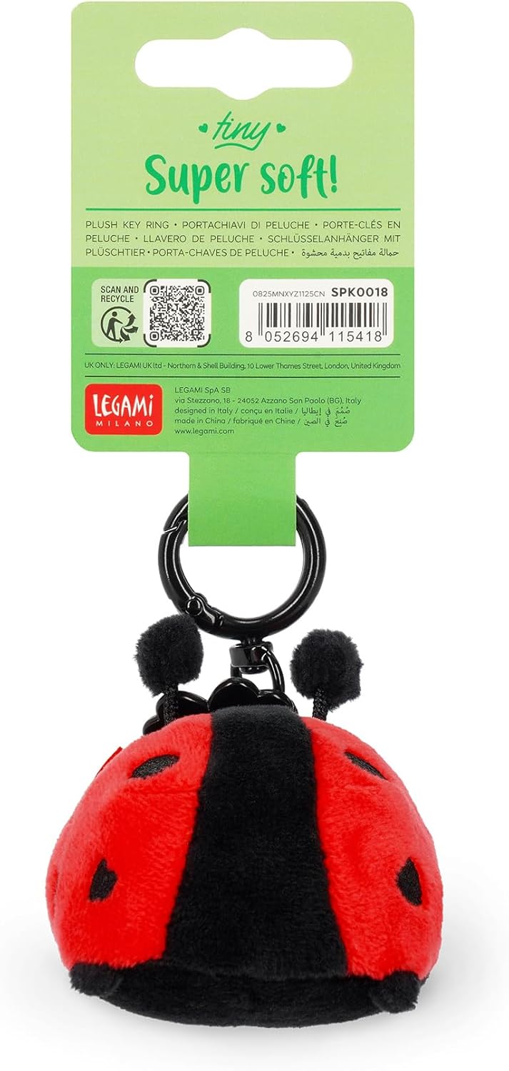 Legami Super Soft! Ladybug Theme Keychain, Plush Keychain, Engraved Message Pendant and Zinc Carabiner, 7 x 11 cm