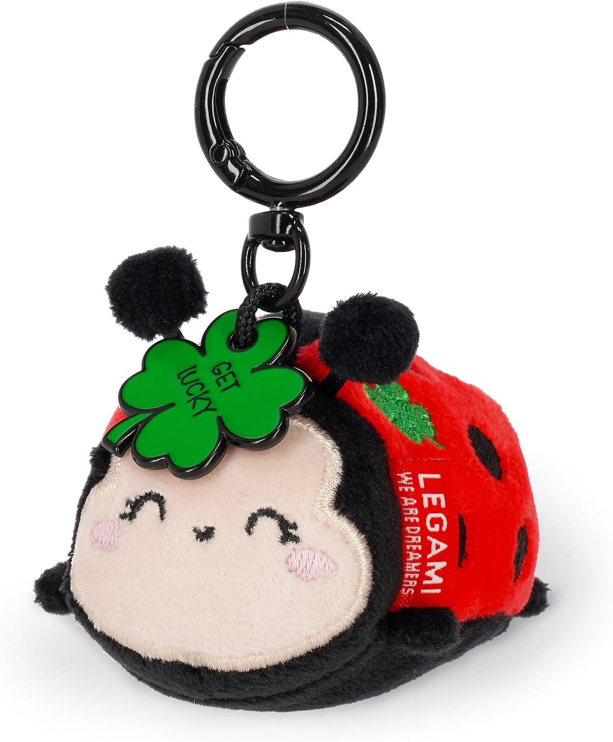 Legami Super Soft! Ladybug Theme Keychain, Plush Keychain, Engraved Message Pendant and Zinc Carabiner, 7 x 11 cm