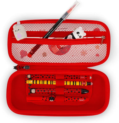 Legami - Wonderwow Pencil Case, Ladybug Theme, 2 Compartments and Inner Pen Holder, Inner Compartment with Mesh Fabric, Zip Closure, 23 x 11 x 5 cm