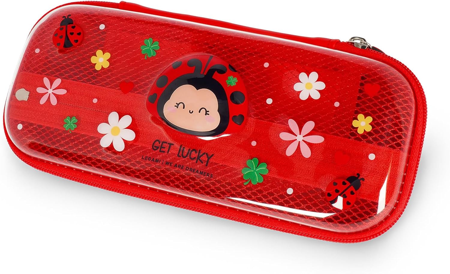 Legami - Wonderwow Pencil Case, Ladybug Theme, 2 Compartments and Inner Pen Holder, Inner Compartment with Mesh Fabric, Zip Closure, 23 x 11 x 5 cm