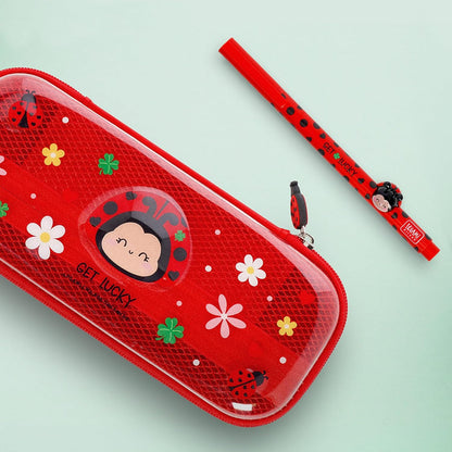 Legami - Wonderwow Pencil Case, Ladybug Theme, 2 Compartments and Inner Pen Holder, Inner Compartment with Mesh Fabric, Zip Closure, 23 x 11 x 5 cm