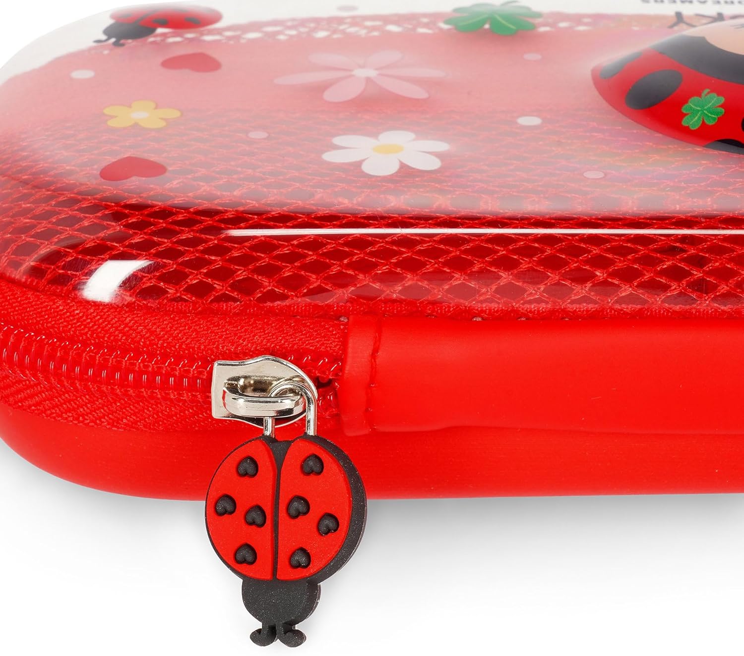 Legami - Wonderwow Pencil Case, Ladybug Theme, 2 Compartments and Inner Pen Holder, Inner Compartment with Mesh Fabric, Zip Closure, 23 x 11 x 5 cm