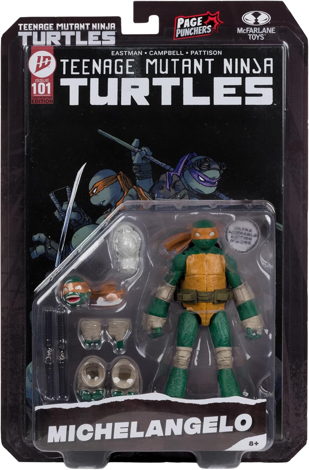 McFarlane Teenage Mutant Ninja Turtles (Page Punchers) Michelangelo 5in Action Figure with Comic Toys