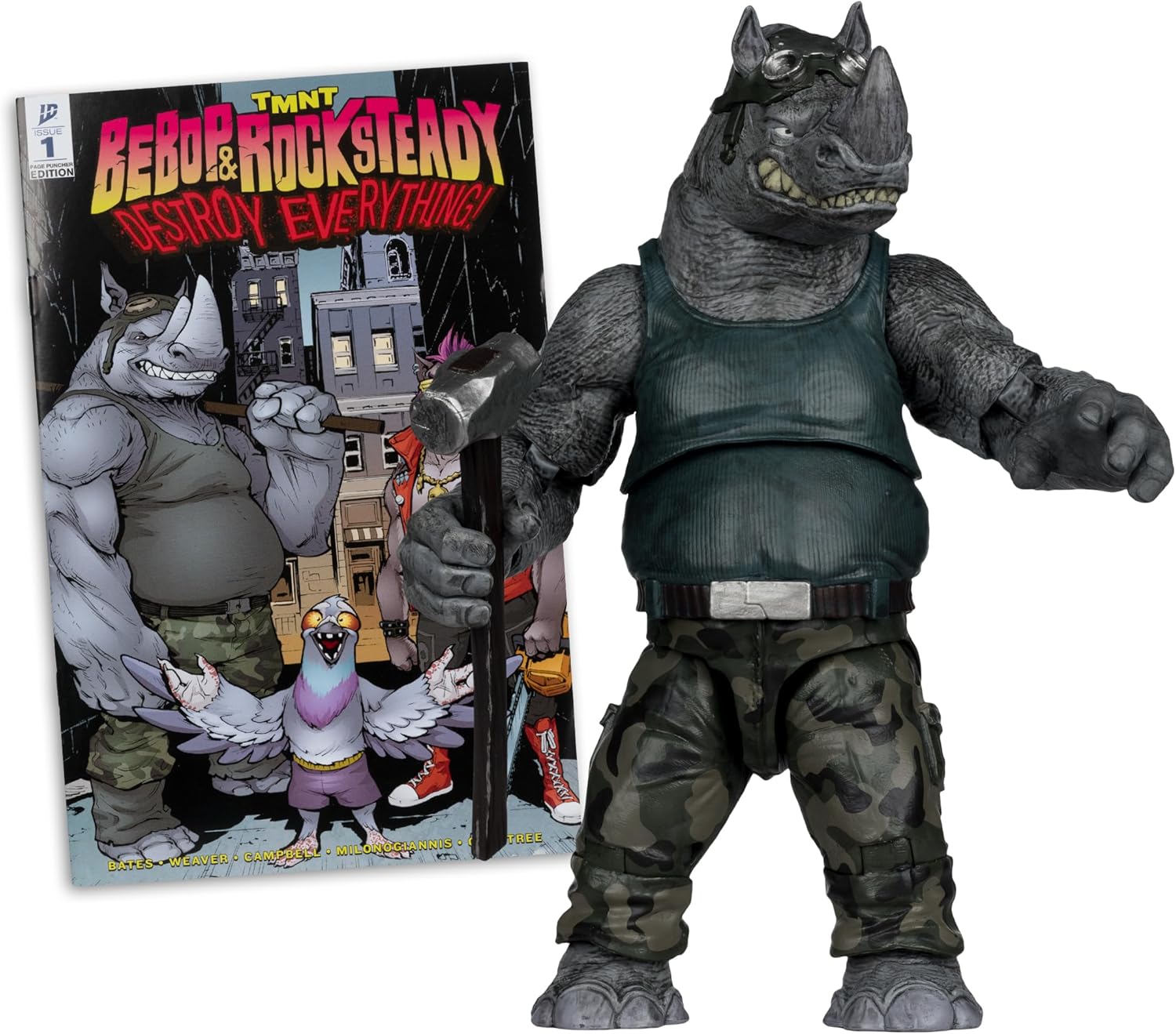 McFarlane Teenage Mutant Ninja Turtles (Page Punchers) Rocksteady 5in Action Figure with Comic Toys