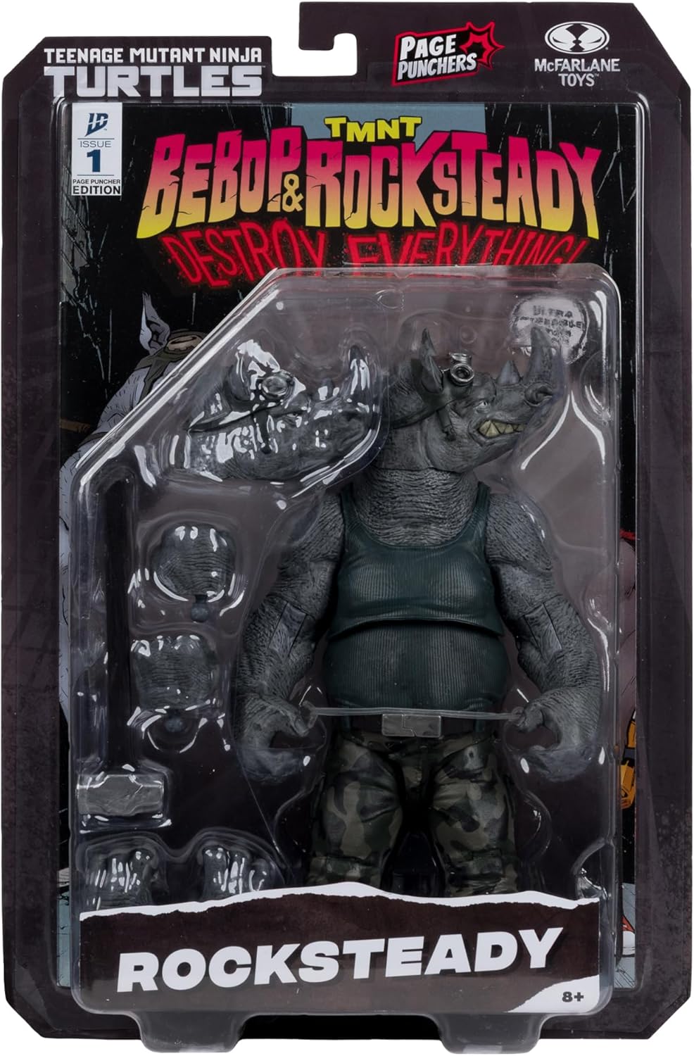 McFarlane Teenage Mutant Ninja Turtles (Page Punchers) Rocksteady 5in Action Figure with Comic Toys