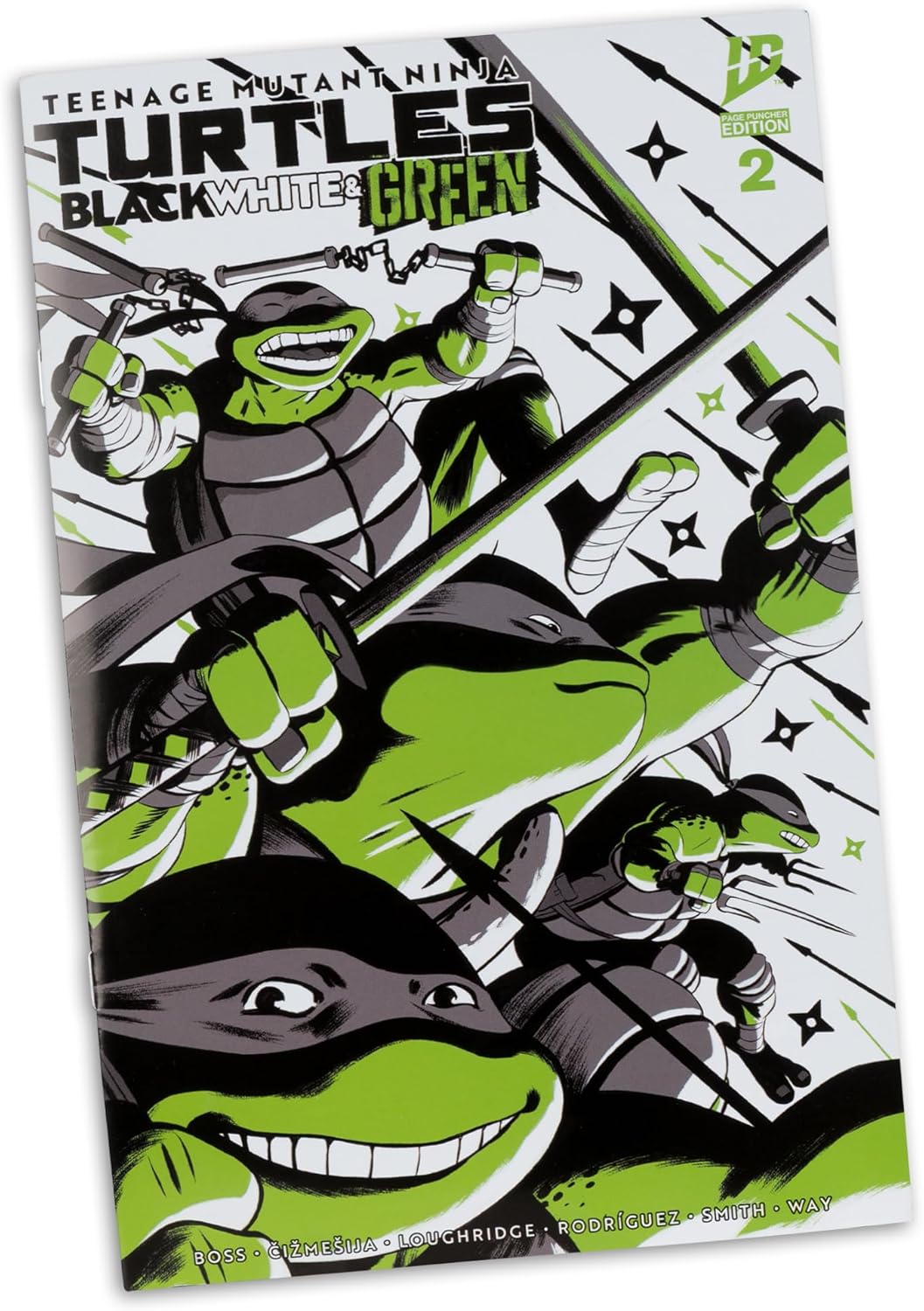 TMNT 12,7 cm Figur mit Comic (Schwarz-Weiß-Grün-Variante) – Michaelangelo (Schwarz, Weiß und Grün