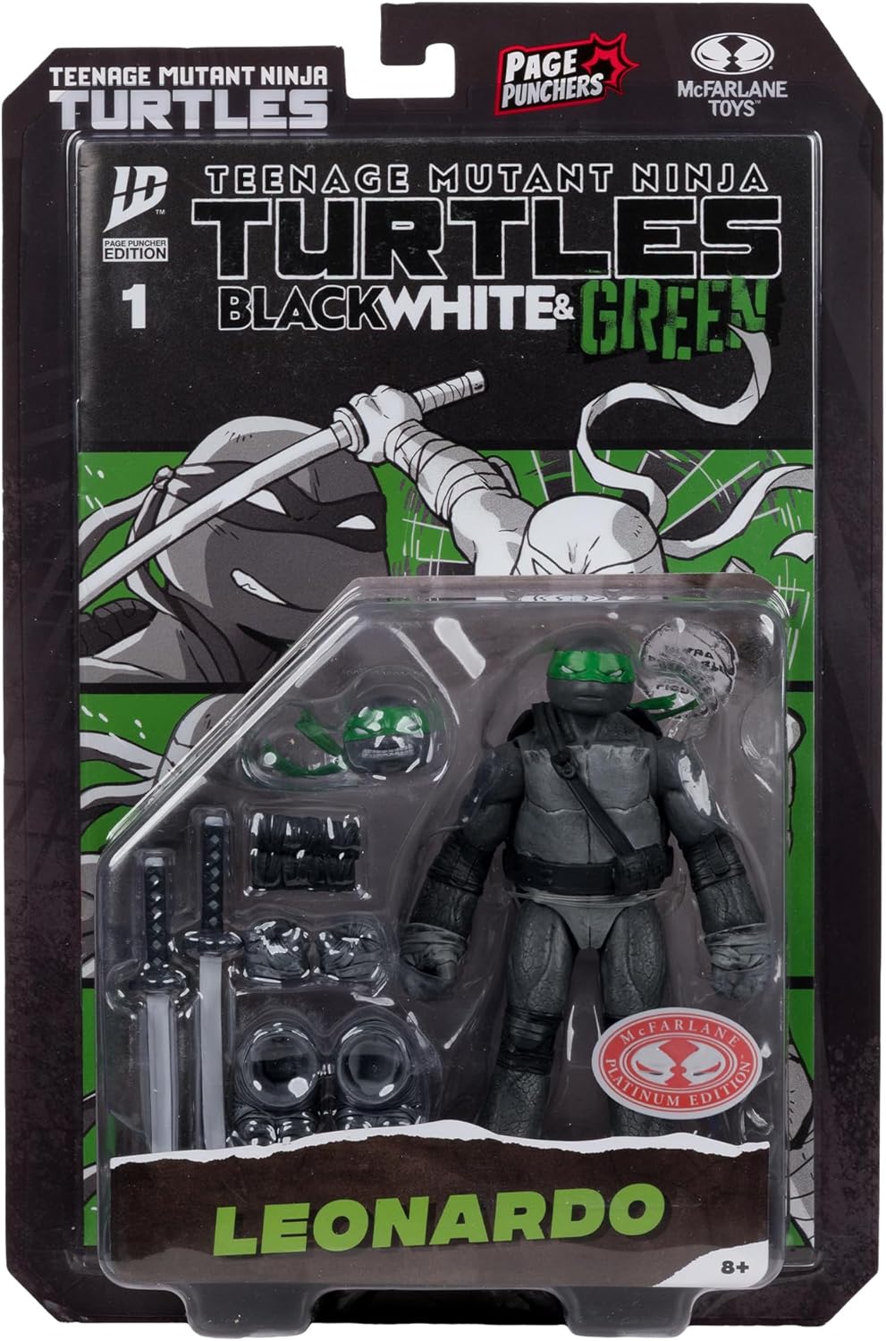 McFarlane Teenage Mutant Ninja Turtles (Page Punchers) Leonardo (Black, White & Green) 5in Action Figure with Comic Toys Red Platinum Edtion