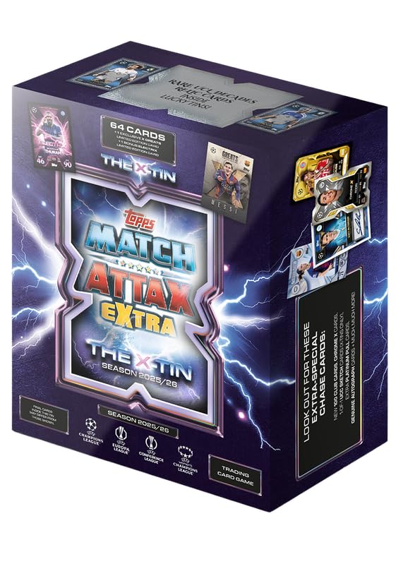 Topps UCC Match Attax Extra 2026 - X Tin - contains 64 cards plus a X Greats LE card and a bonus Electrix LE card.
