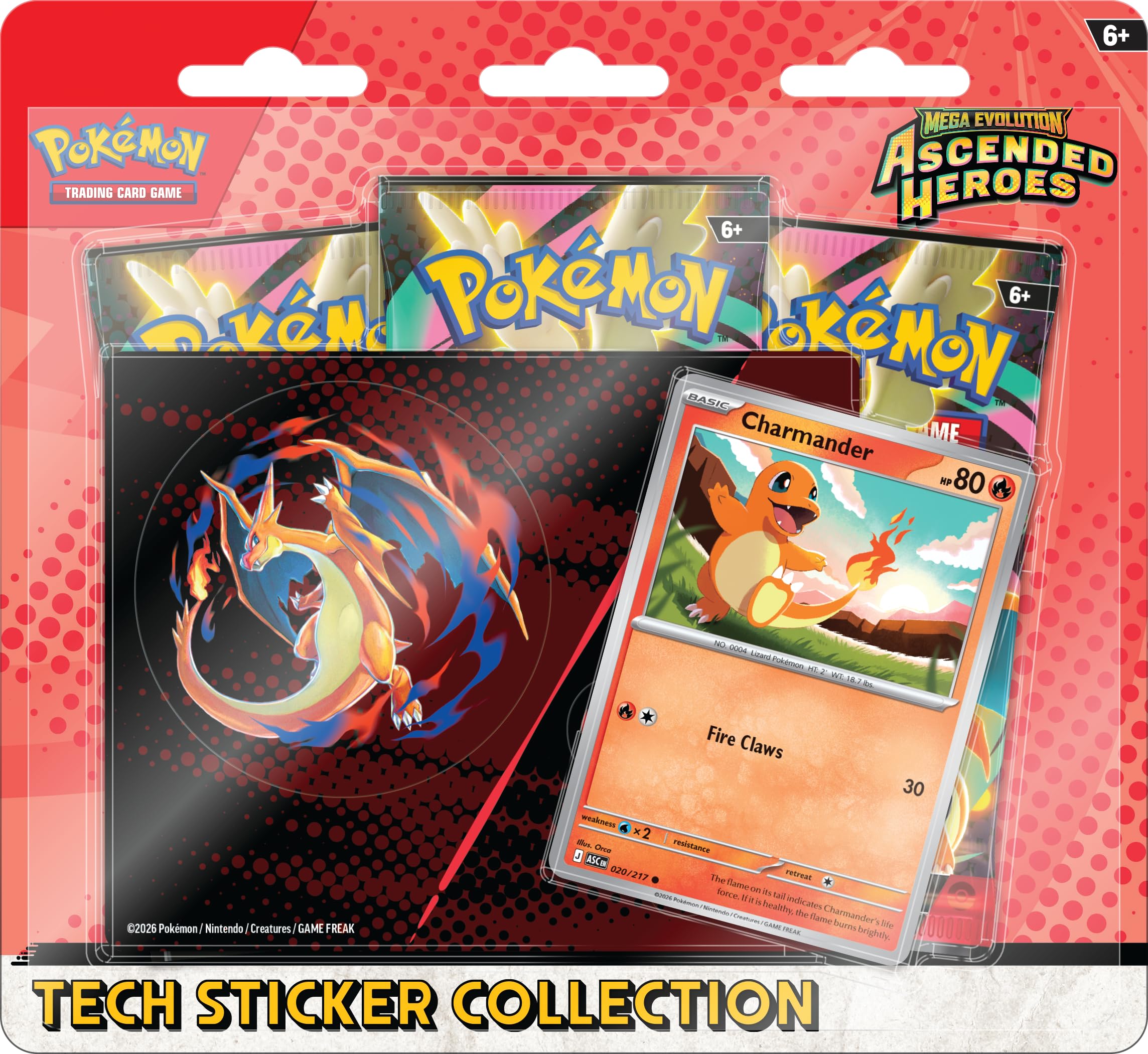 Pokémon TCG: Mega Evolution—Ascended Heroes Tech Sticker Collection—Charmander (1 Foil Promo Card & 3 Booster Packs