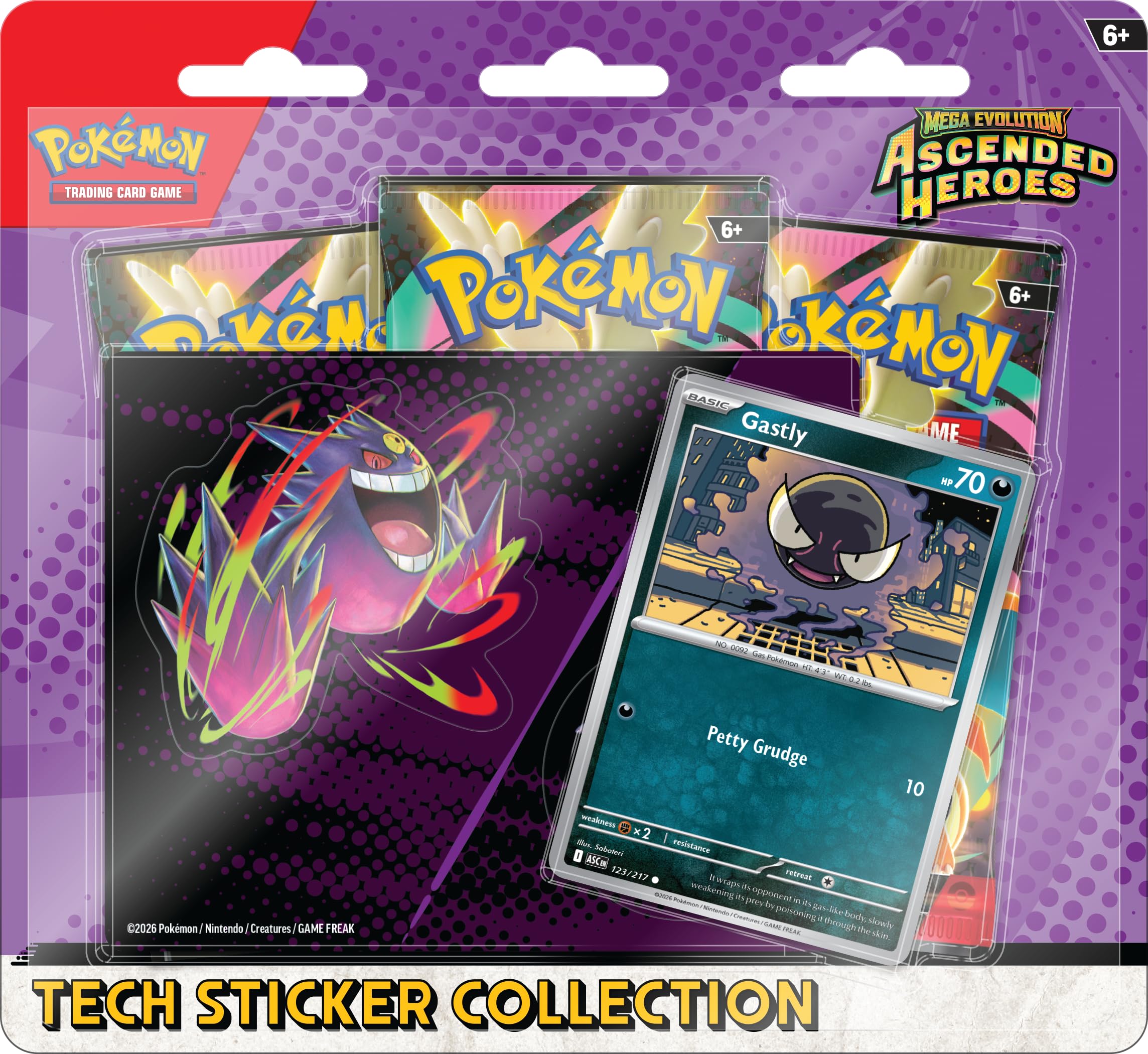 Pokémon TCG: Mega Evolution—Ascended Heroes Tech Sticker Collection—Gastly (1 Foil Promo Card & 3 Booster Packs