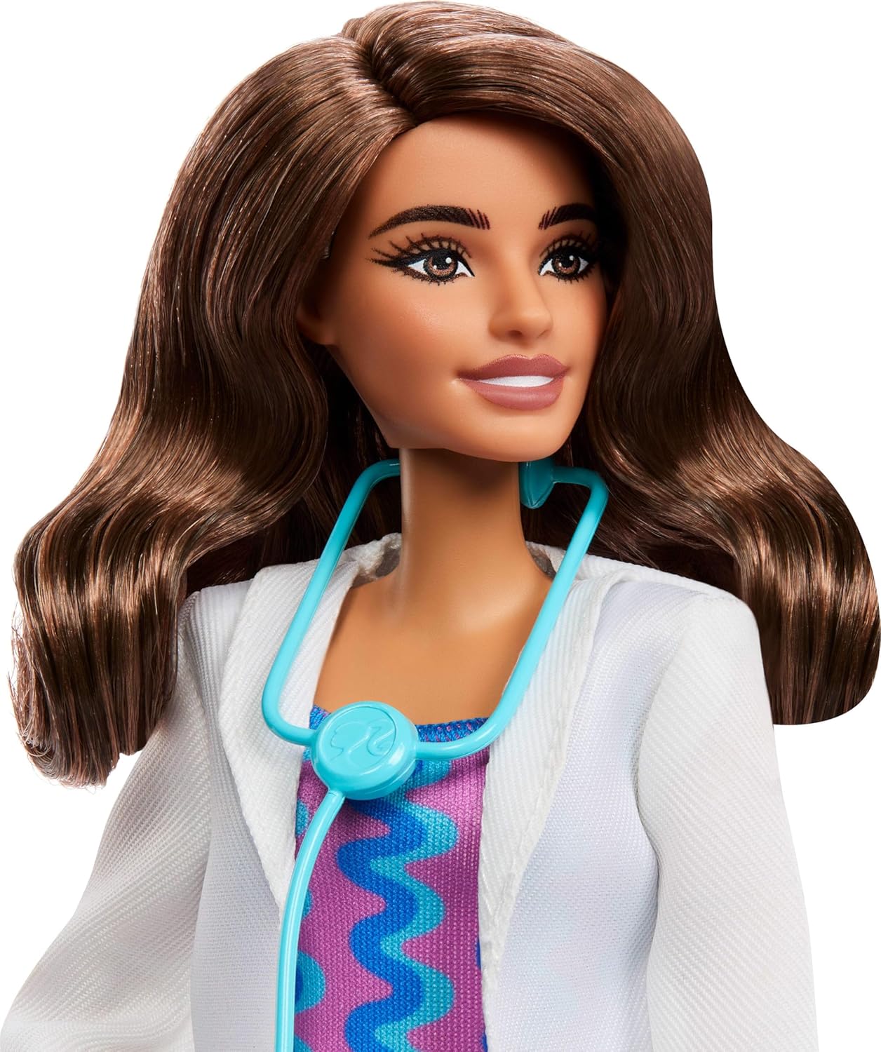 Barbie Careers Doctor Fashion Doll Wearing Removable Look with White Coat, Dress & Shoes, Plus Stethoscope Accessory, JKF76