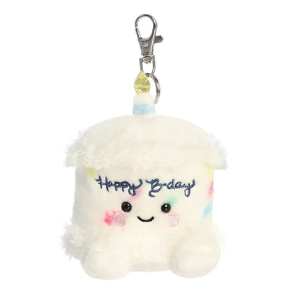 AURORA, 34147, Palm Pals Happy B’day Cake Clip-On, 10cm, Soft Toy, White