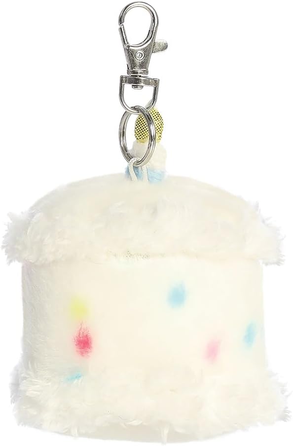 AURORA, 34147, Palm Pals Happy B’day Cake Clip-On, 10cm, Soft Toy, White