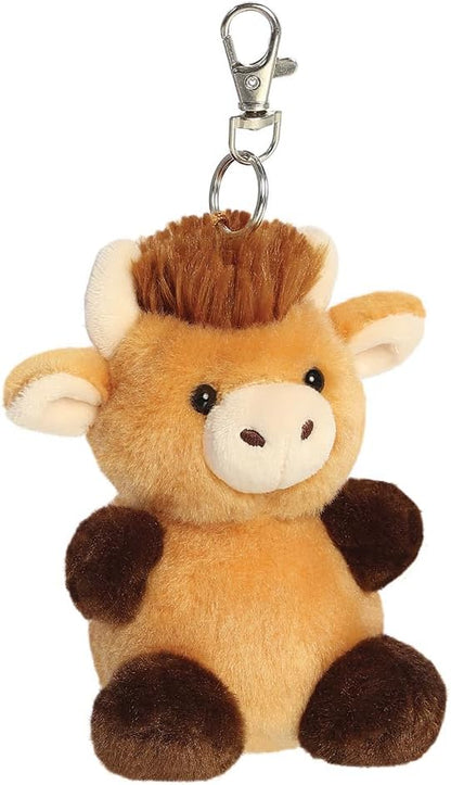 AURORA, 34185, Palm Pals Hubert Highland Cow Clip-On,10cm, Soft Toy, Brown