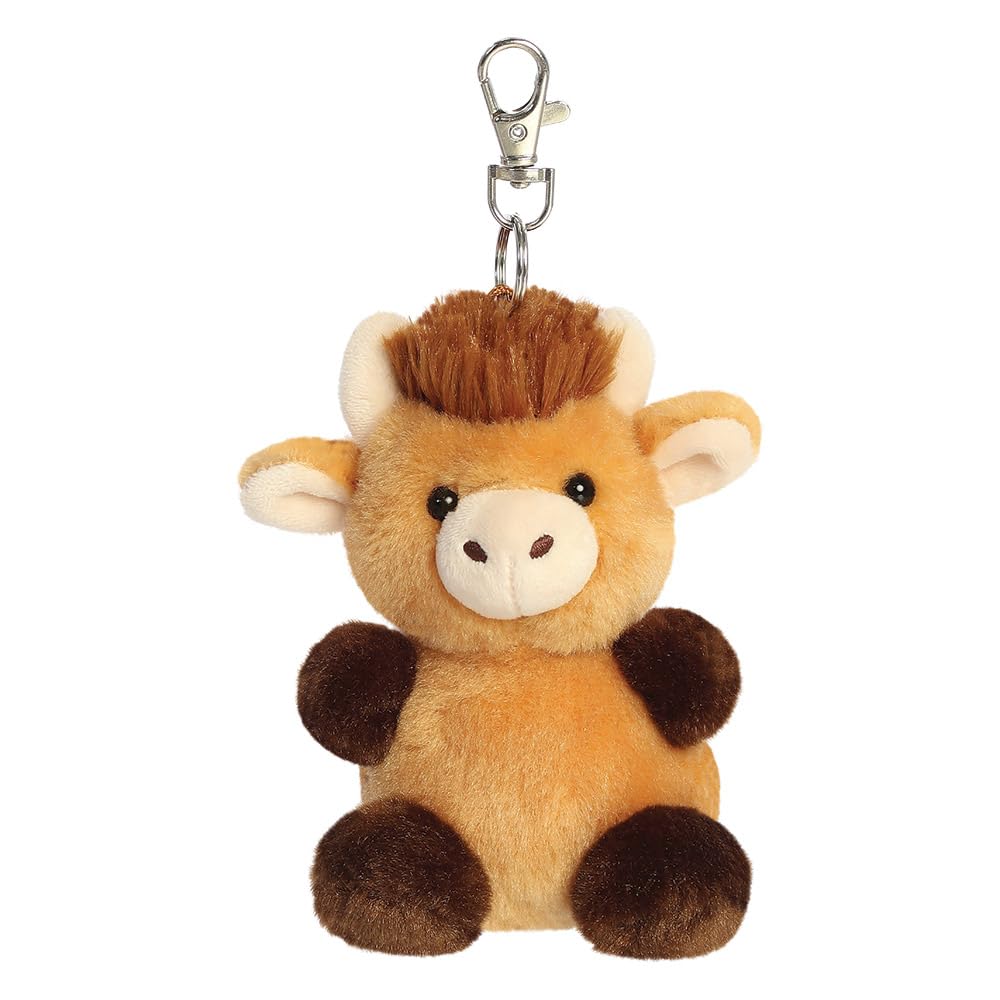 AURORA, 34185, Palm Pals Hubert Highland Cow Clip-On,10cm, Soft Toy, Brown