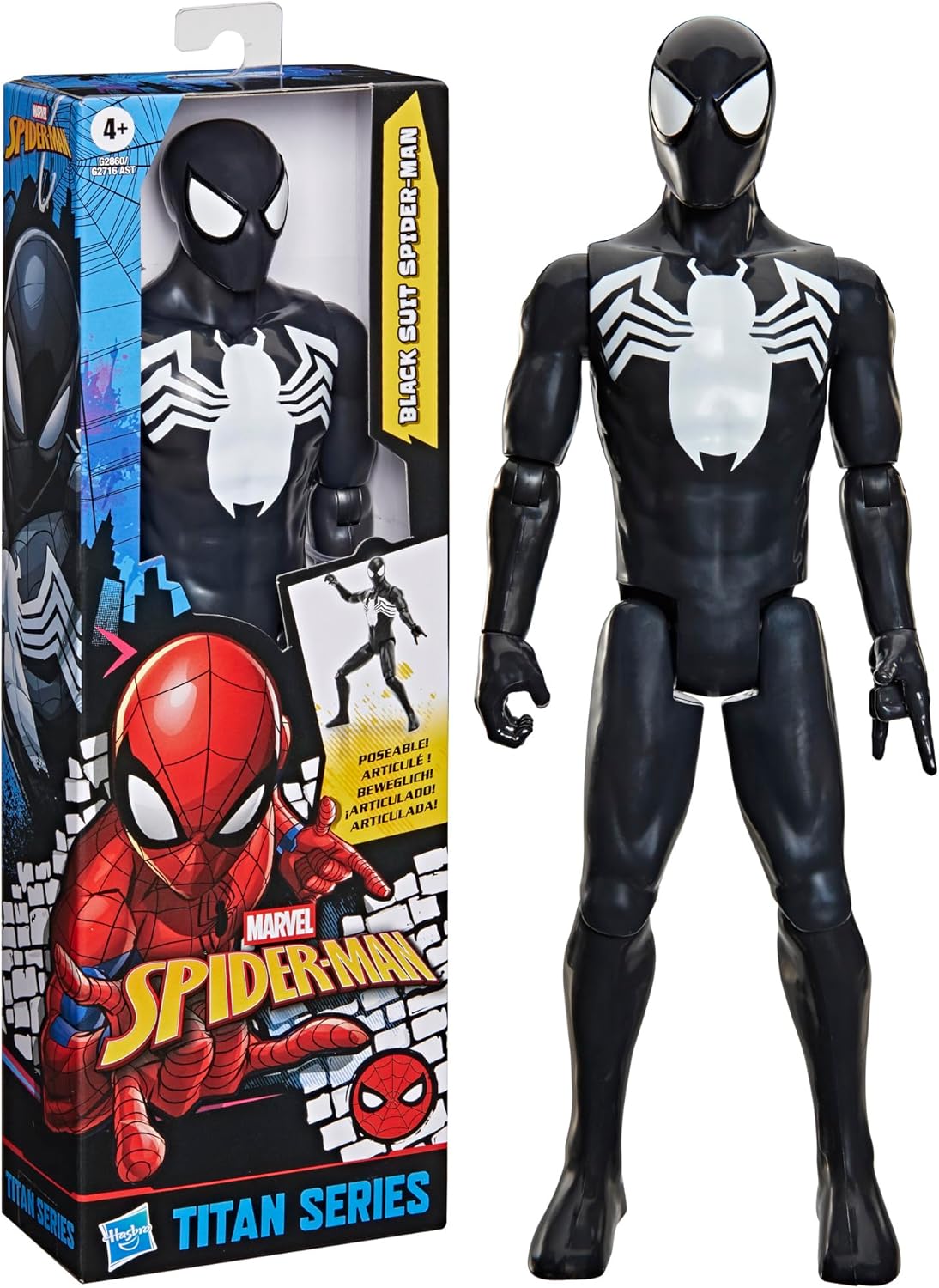 Marvel Spider-Man Titan Series Black Suit Spider-Man Action Figure, 30-cm-scale (12 Inch) Super Hero Toys for Children Ages 4+