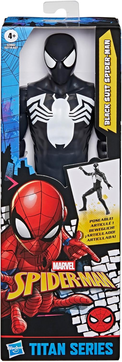 Marvel Spider-Man Titan Series Black Suit Spider-Man Action Figure, 30-cm-scale (12 Inch) Super Hero Toys for Children Ages 4+