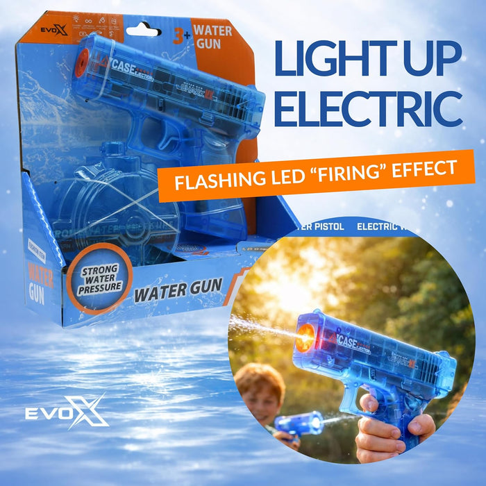 Evo-X Electric Water Pistol, Rechargeable Light Up Toy Long Range with Led Firing Effect, 320ml Tank, USB-C Charging, Kids Outdoor Summer Toys