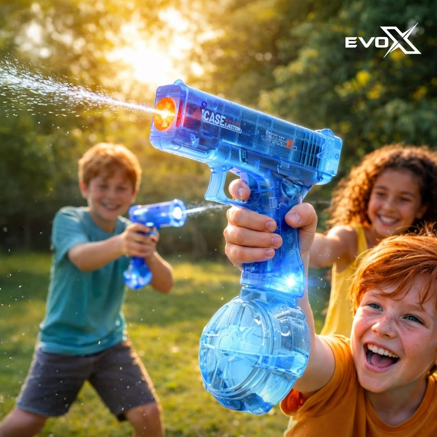 Evo-X Electric Water Pistol, Rechargeable Light Up Toy Long Range with Led Firing Effect, 320ml Tank, USB-C Charging, Kids Outdoor Summer Toys