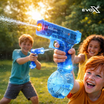 Evo-X Electric Water Pistol, Rechargeable Light Up Toy Long Range with Led Firing Effect, 320ml Tank, USB-C Charging, Kids Outdoor Summer Toys