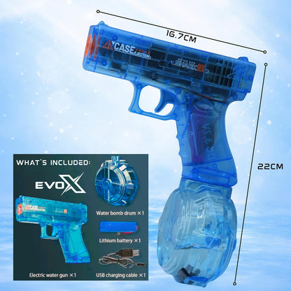 Evo-X Electric Water Pistol, Rechargeable Light Up Toy Long Range with Led Firing Effect, 320ml Tank, USB-C Charging, Kids Outdoor Summer Toys