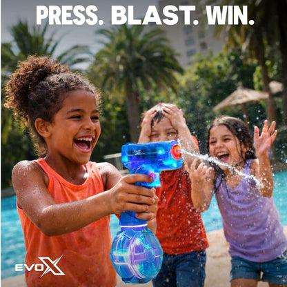 Evo-X Electric Water Pistol, Rechargeable Light Up Toy Long Range with Led Firing Effect, 320ml Tank, USB-C Charging, Kids Outdoor Summer Toys