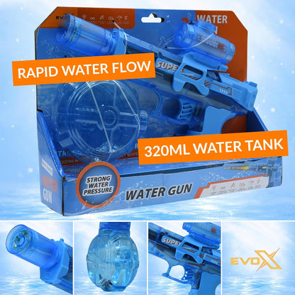 Evo-X Electric Water Gun, Rechargeable Light Up Aqua Blaster, Led Firing Effect, 320ml Tank, USB Charging, Kids Outdoor Summer Toys