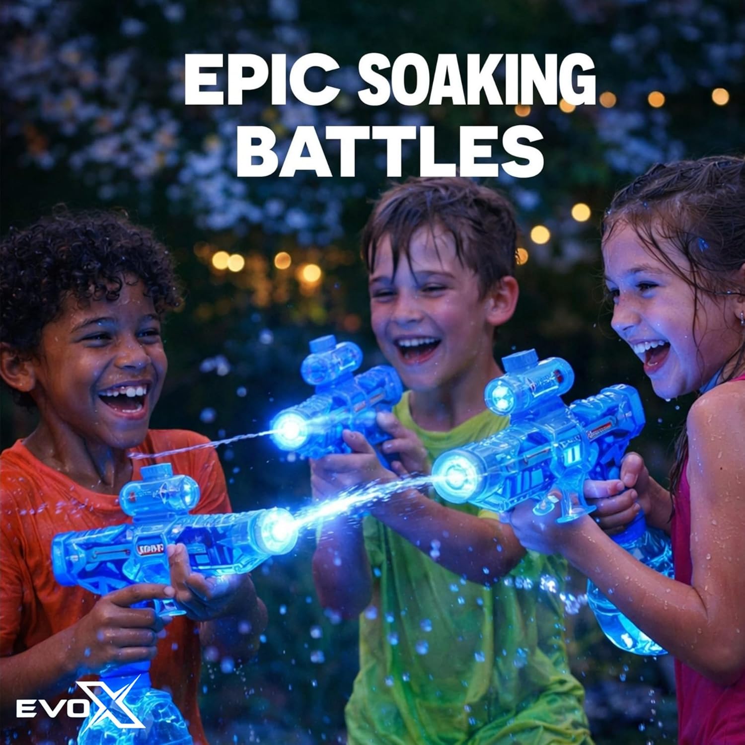 Evo-X Electric Water Gun, Rechargeable Light Up Aqua Blaster, Led Firing Effect, 320ml Tank, USB Charging, Kids Outdoor Summer Toys