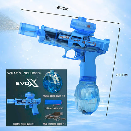 Evo-X Electric Water Gun, Rechargeable Light Up Aqua Blaster, Led Firing Effect, 320ml Tank, USB Charging, Kids Outdoor Summer Toys