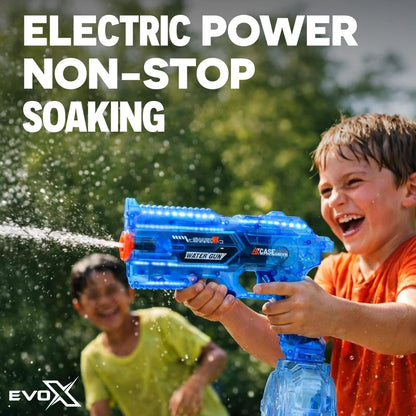 Evo-X Rapid Fire Electric Water Gun, Rechargeable Light Up Aqua Blaster with Led Effect, 320ml Tank, USB Charging, Kids Outdoor Summer Toys