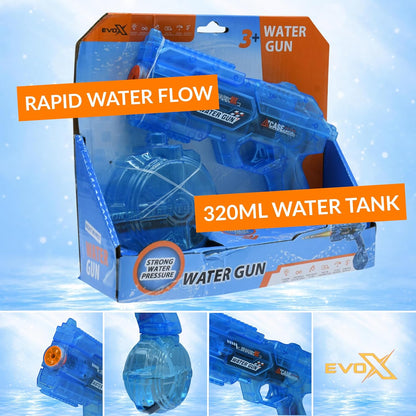 Evo-X Rapid Fire Electric Water Gun, Rechargeable Light Up Aqua Blaster with Led Effect, 320ml Tank, USB Charging, Kids Outdoor Summer Toys