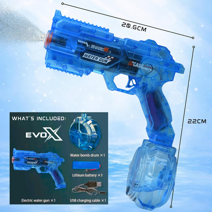 Evo-X Rapid Fire Electric Water Gun, Rechargeable Light Up Aqua Blaster with Led Effect, 320ml Tank, USB Charging, Kids Outdoor Summer Toys