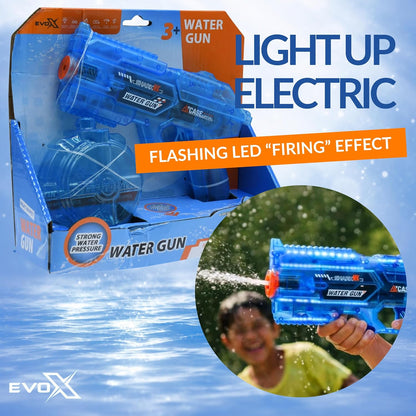 Evo-X Rapid Fire Electric Water Gun, Rechargeable Light Up Aqua Blaster with Led Effect, 320ml Tank, USB Charging, Kids Outdoor Summer Toys
