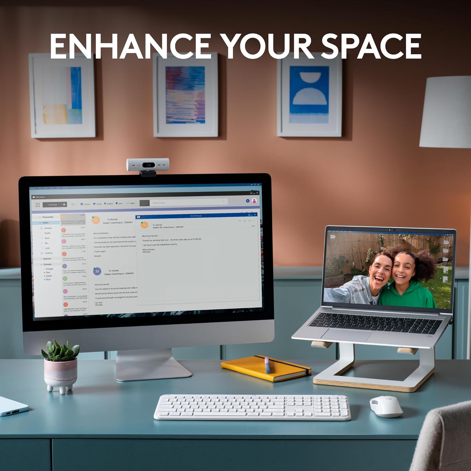 Logitech MK950 Signature Slim Wireless Keyboard and Mouse Combo, Sleek Design, Quiet Typing and Clicking, Switch Across Three Devices, Bluetooth, Multi-OS, Windows and Mac, QWERTY UK Layout, White