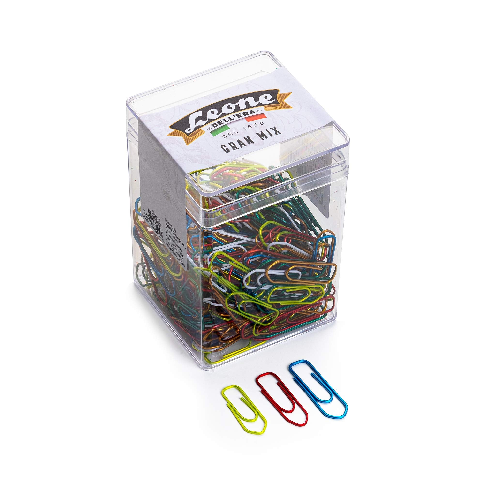 Fermagli Leone Dell'Era "Gran Mix" dimensioni miste in Scatola trasparente, 125 g., Colorati Metallizzati