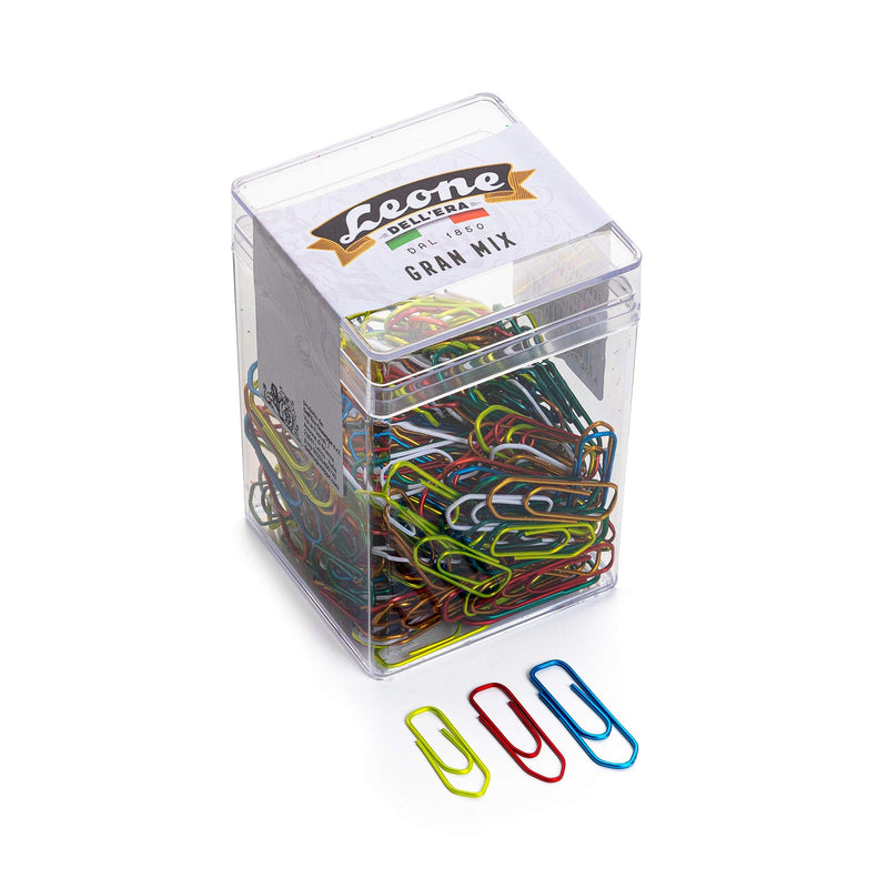 Fermagli Leone Dell'Era "Gran Mix" dimensioni miste in Scatola trasparente, 125 g., Colorati Metallizzati
