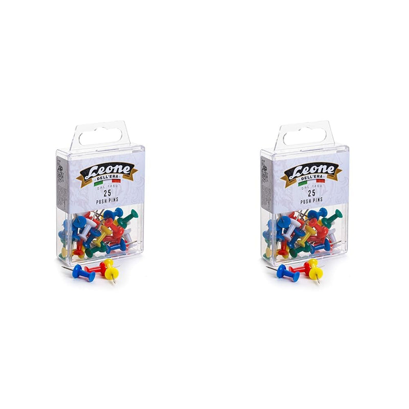 25 Spilli con torretta colorata "Push Pins" (mm. 1,15 x 23) - Scatola appendibile - Leone Dell'Era Made in Italy (Confezione da 2)