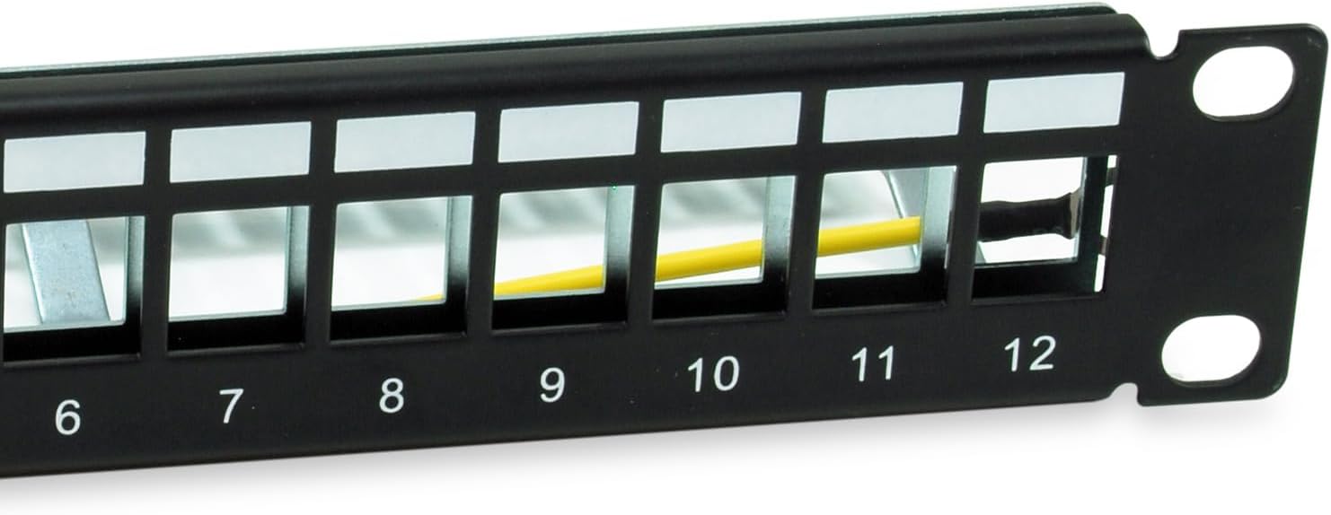 Equip 769331 12-Port Keystone Shielded Patch Panel, 10", Black