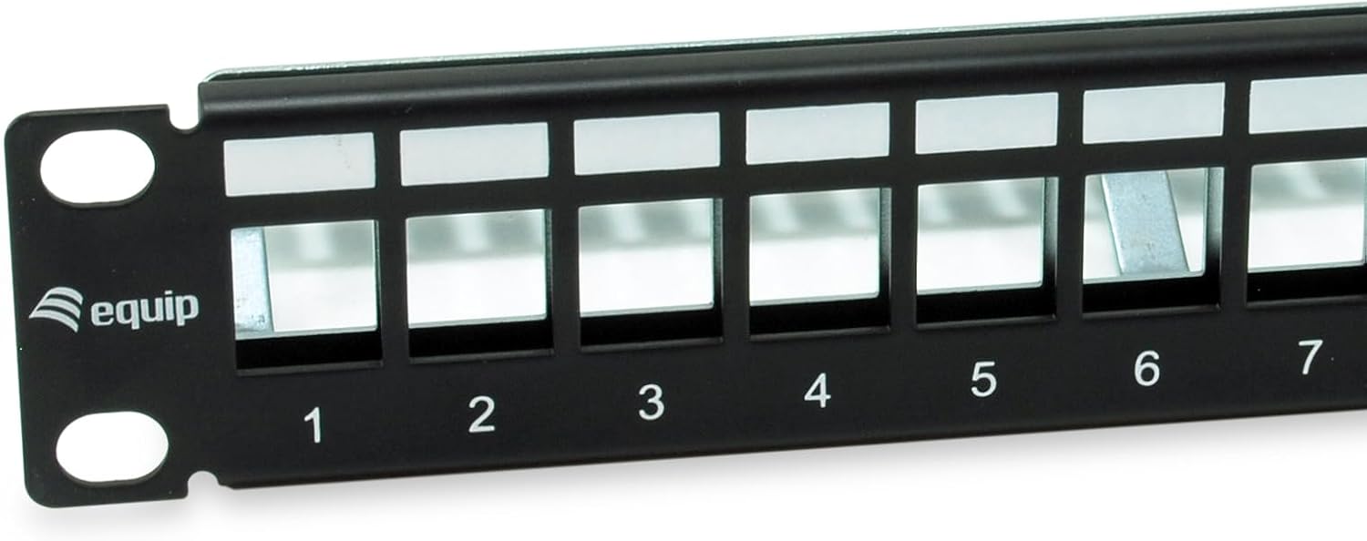 Equip 769331 12-Port Keystone Shielded Patch Panel, 10", Black