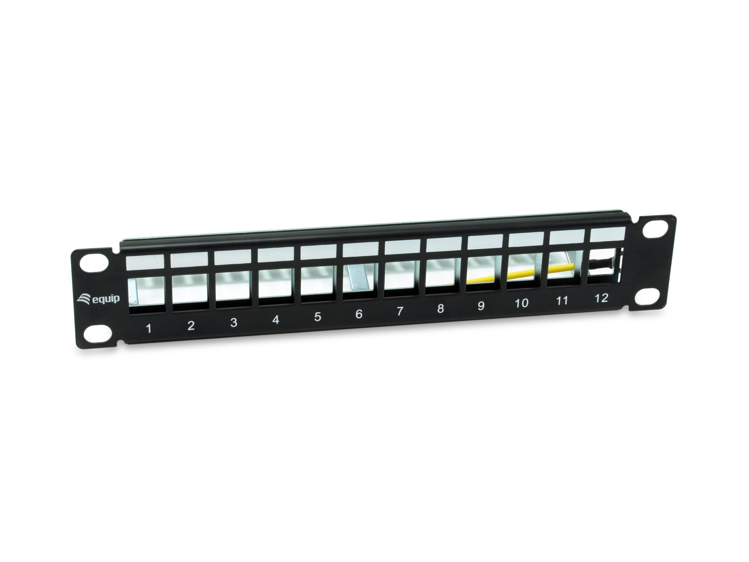 Equip 769331 12-Port Keystone Shielded Patch Panel, 10", Black