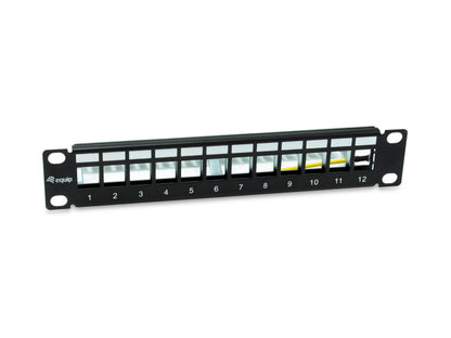 Equip 769331 12-Port Keystone Shielded Patch Panel, 10", Black