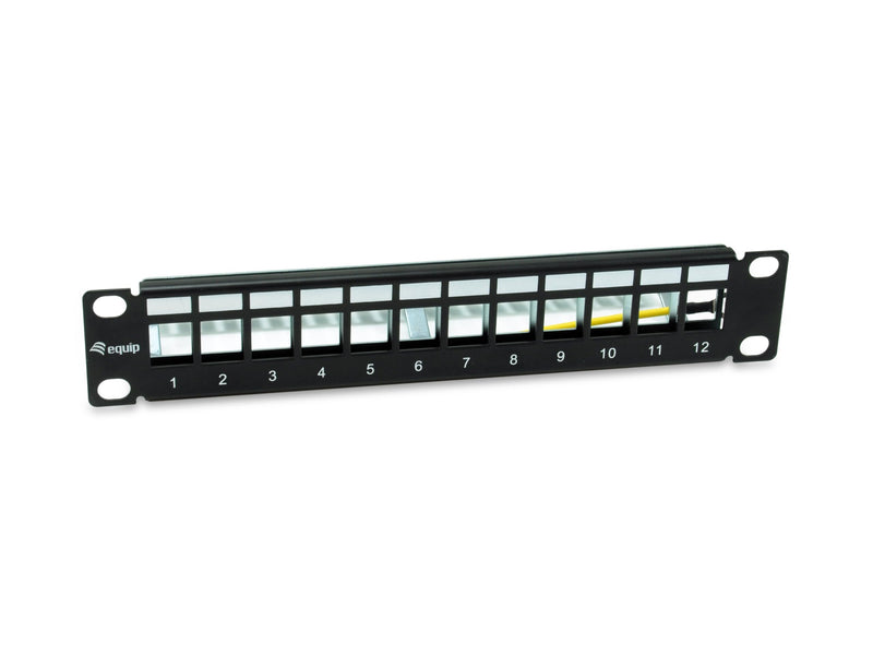 Equip 769331 12-Port Keystone Shielded Patch Panel, 10", Black