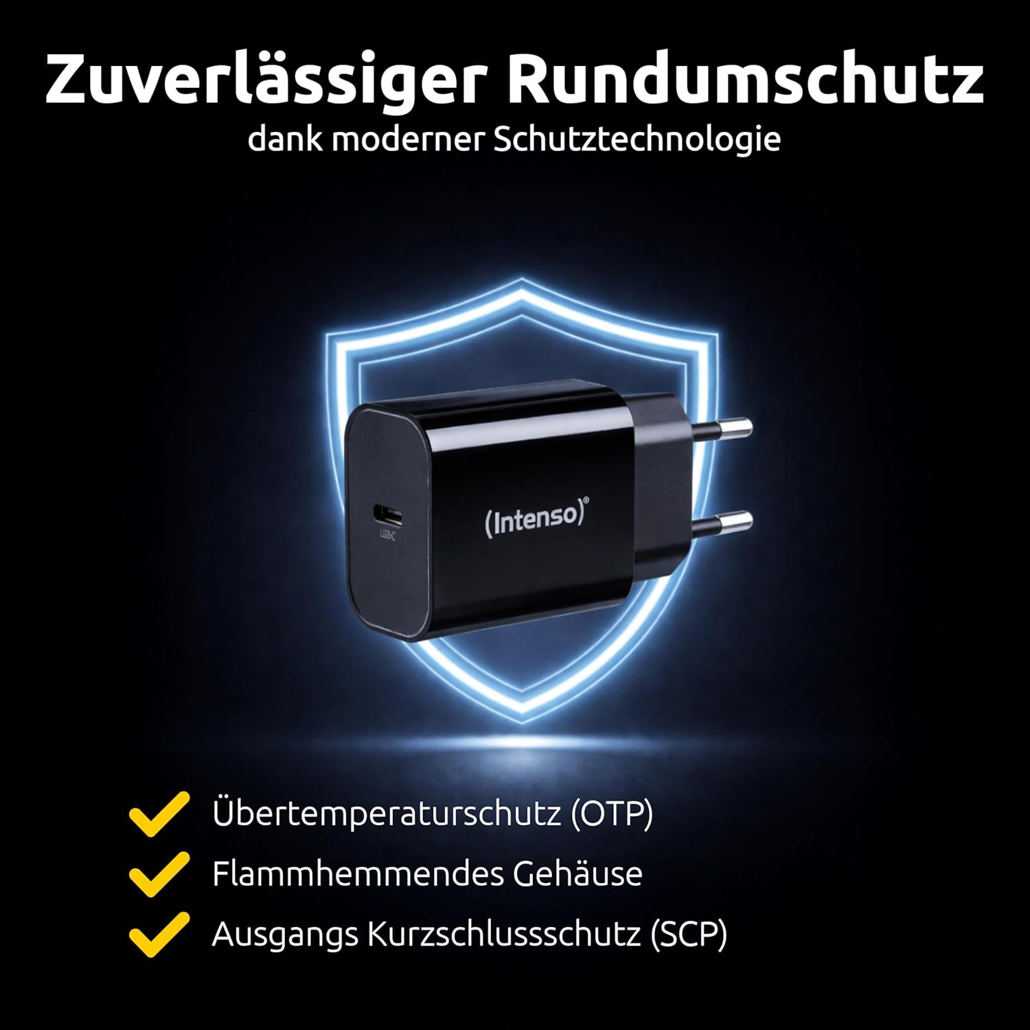 Intenso W20C Power Adapter, 20W, USB-C Connector, for iPhone, Samsung Galaxy, iPad and more, Black