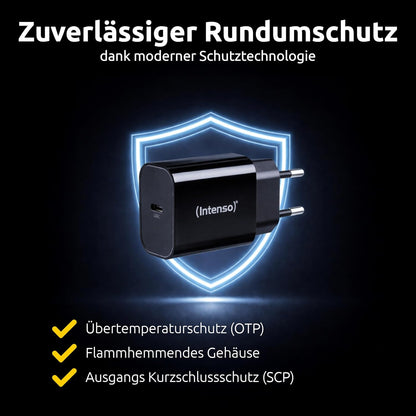 Intenso W20C Power Adapter, 20W, USB-C Connector, for iPhone, Samsung Galaxy, iPad and more, Black