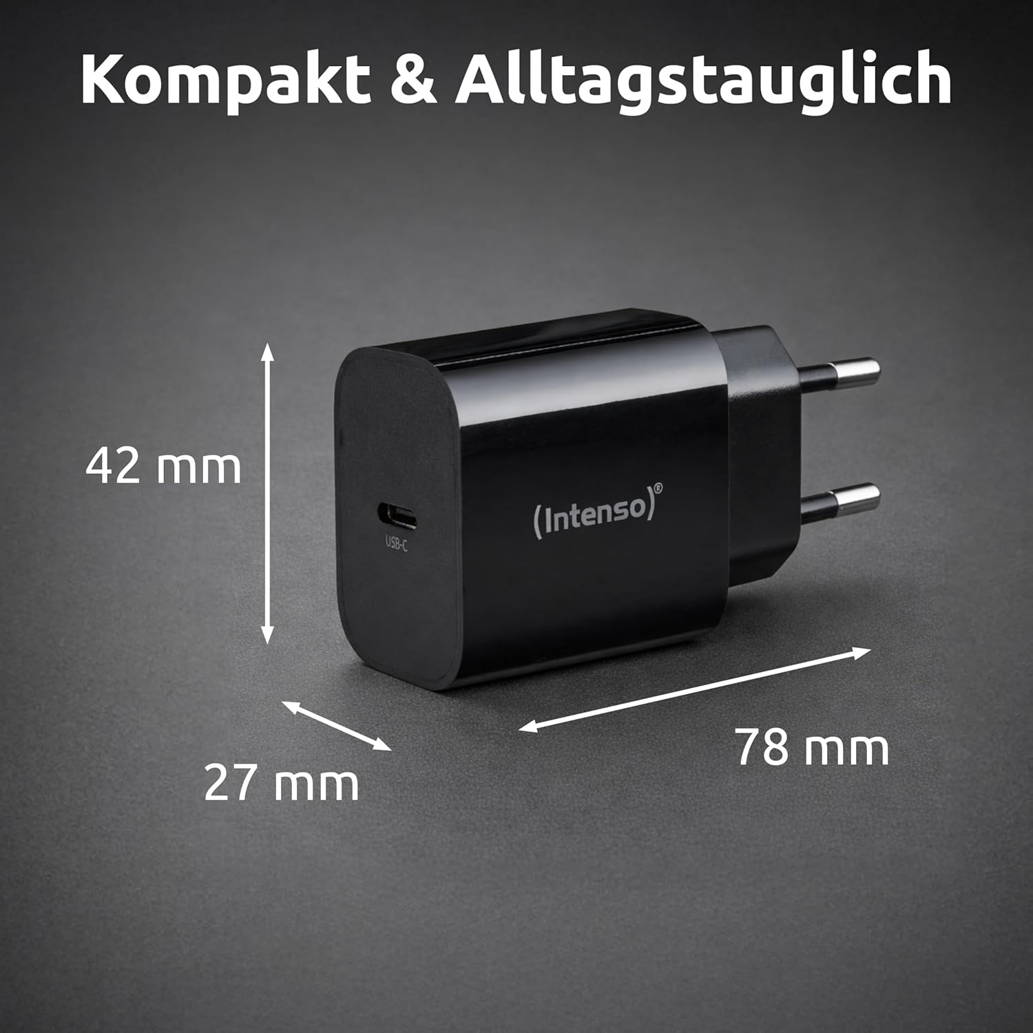 Intenso W20C Power Adapter, 20W, USB-C Connector, for iPhone, Samsung Galaxy, iPad and more, Black